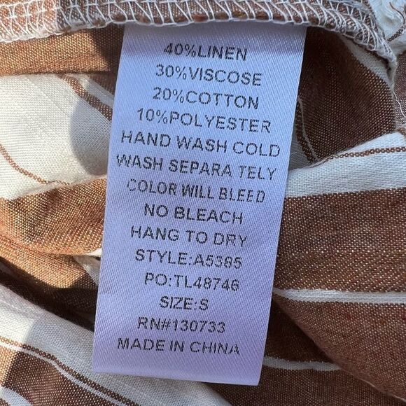 Umgee Tan and White Stripe Linen Blend Dress. Size Small. NWT - Picture 6 of 7